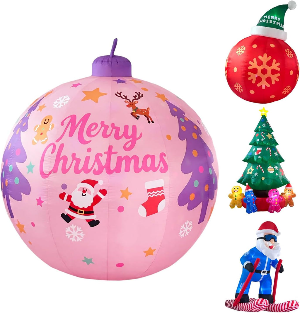 8ft Pink Christmas Ball Inflatable Outdoor Indoor Decor, Giant Blow Up IP44 Weatherproof Xmas Decorations for Yard