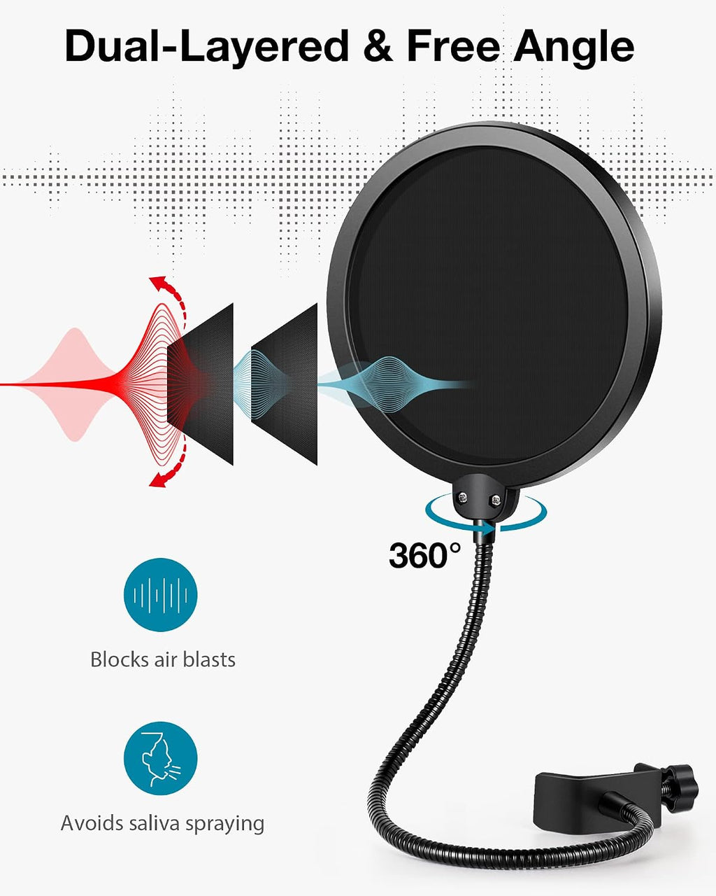 Mic Stand Desk Desktop Microphone Stand Shock Mount Pop Filter | Rock Solid, Dual-Layer Pop Filter, 9.8" - 14" Height