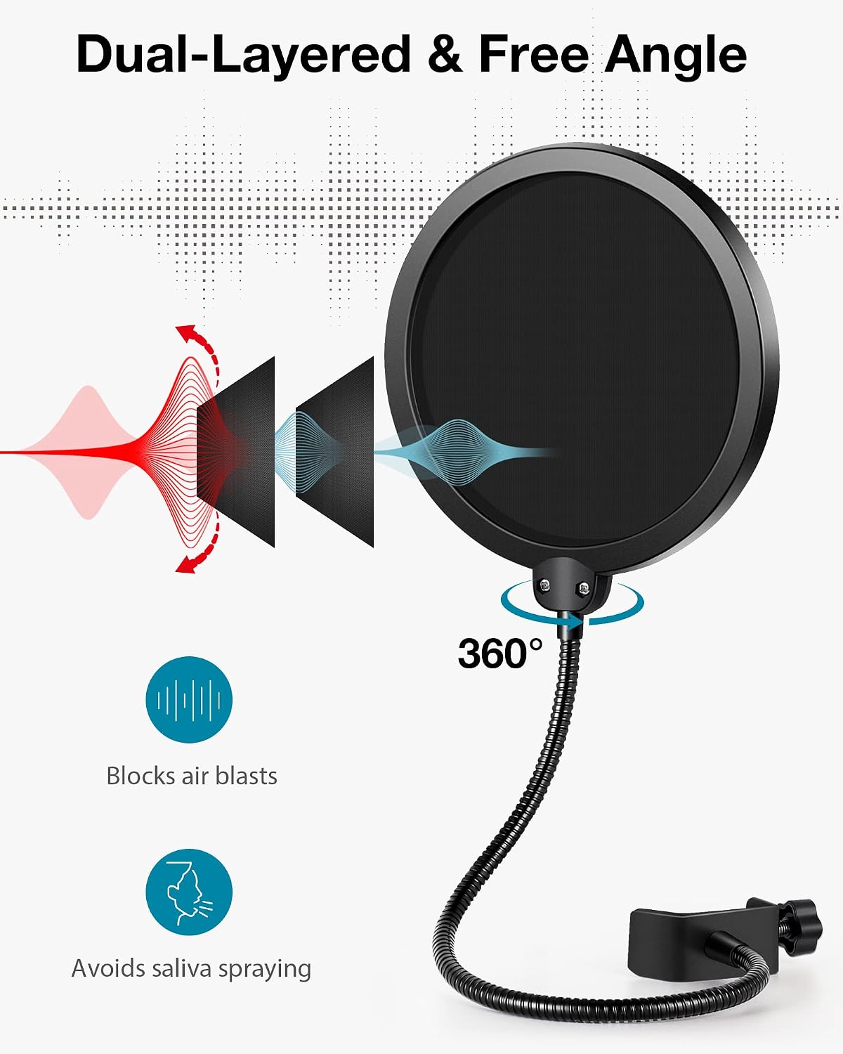 Mic Stand Desk Desktop Microphone Stand Shock Mount Pop Filter | Rock Solid, Dual-Layer Pop Filter, 9.8" - 14" Height