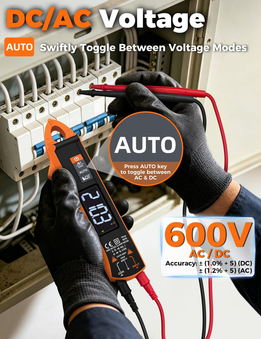Digital Clamp Meter POROMETISTO, 1mA/mV High-Precision AC/DC Multimeter