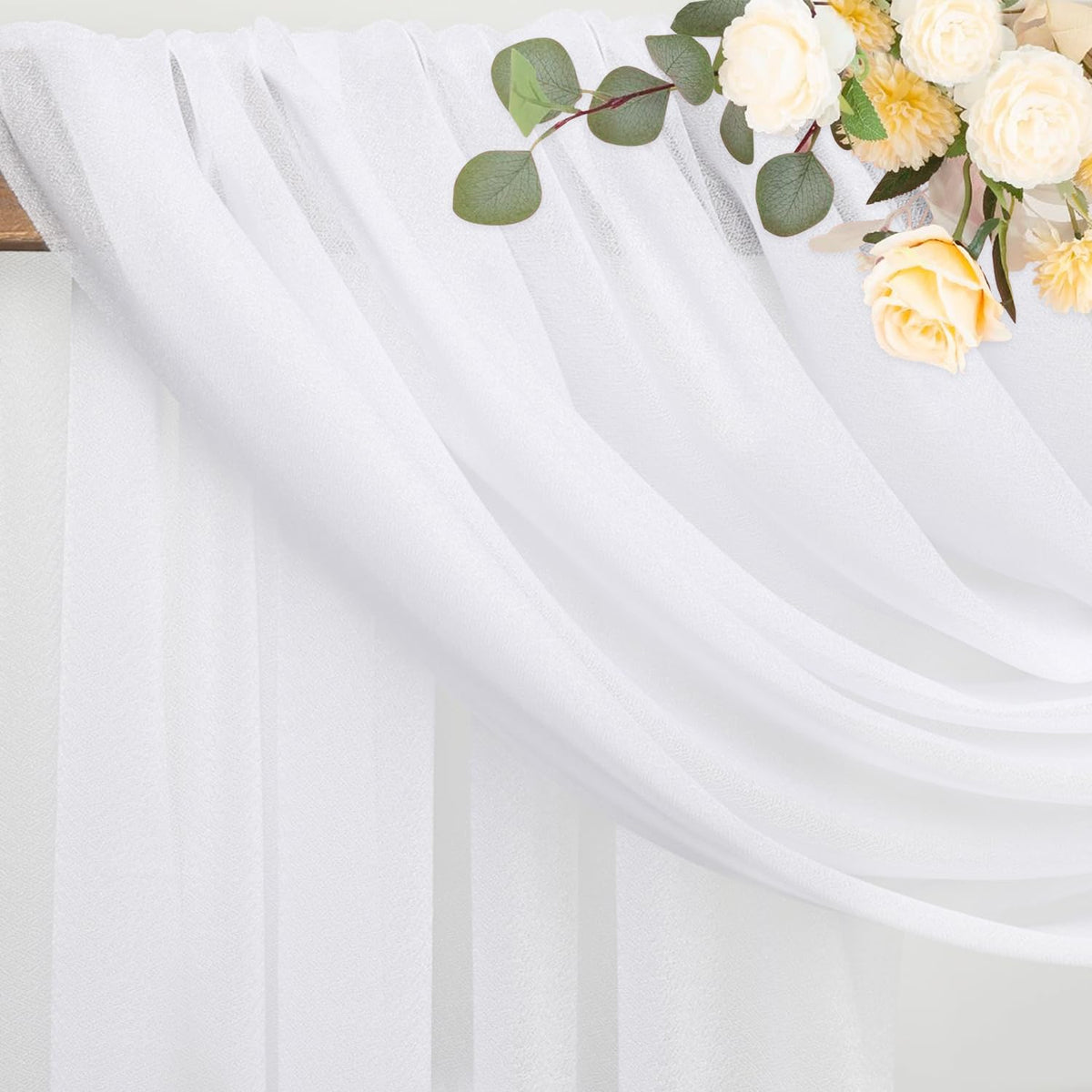 White Wedding Arch Draping Fabric Backdrop Drapes Sheer 6 Panels