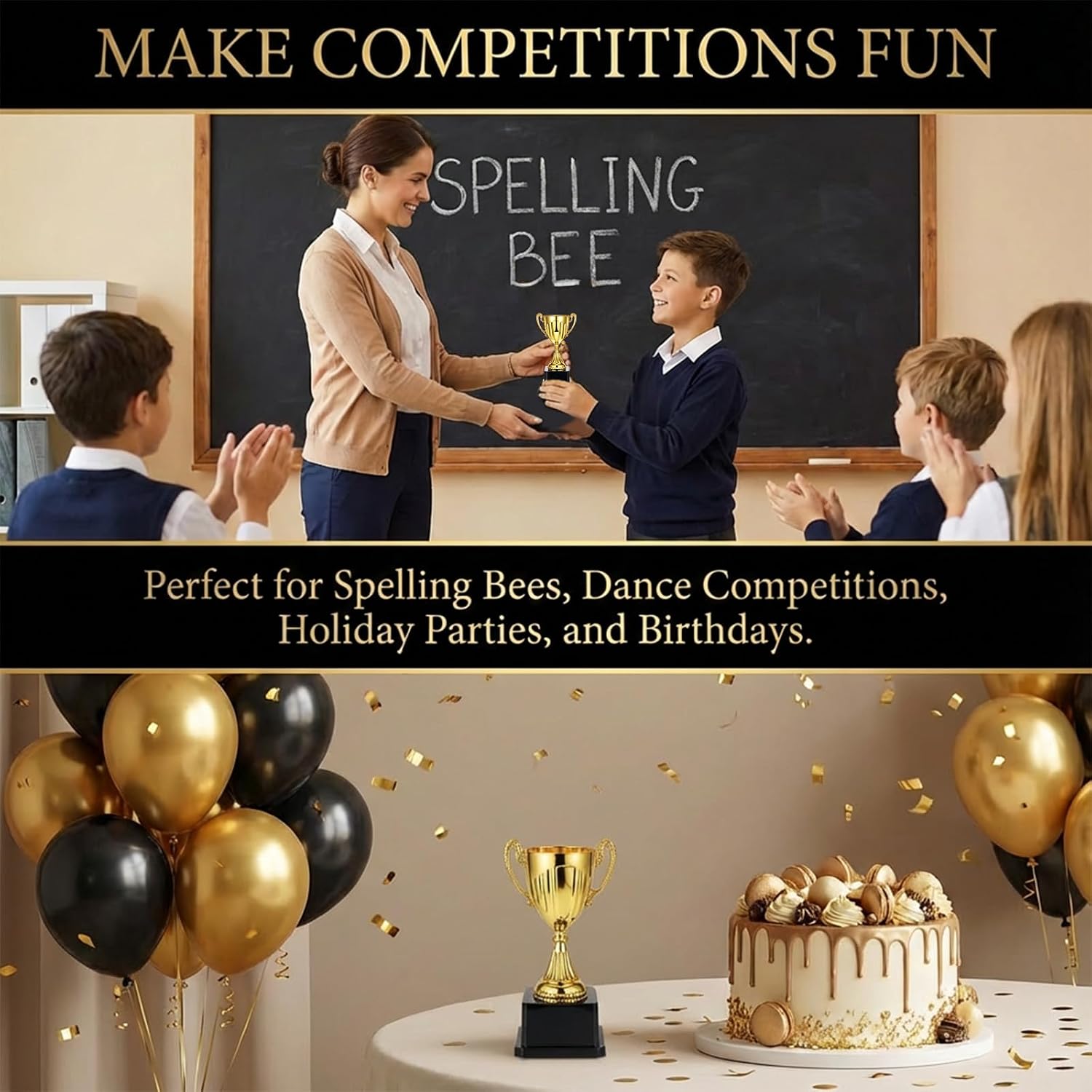 Gold Plastic Trophy, Plastic Trophy Cup Winning Prize for Sports Tournaments Competitions Party