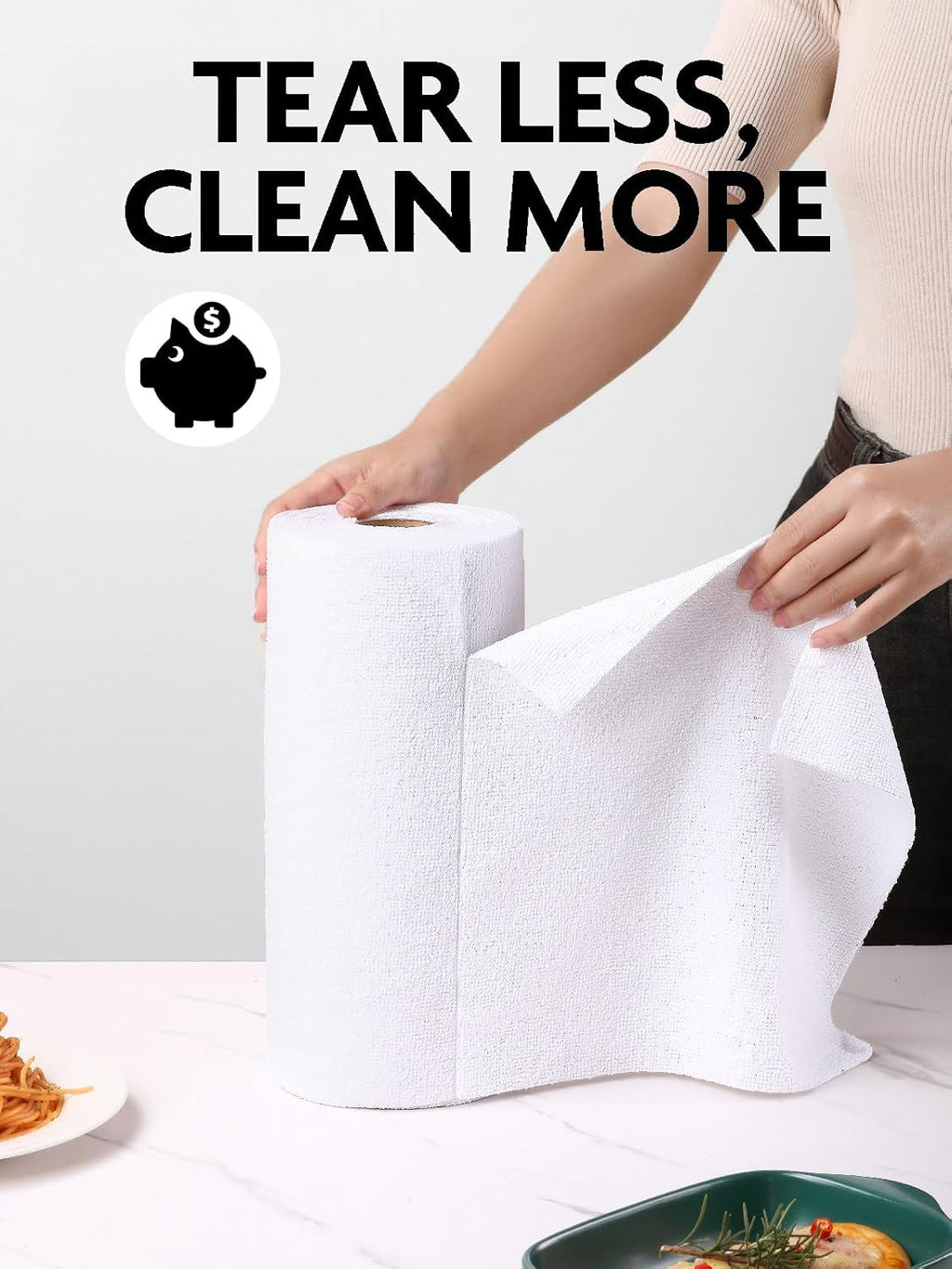 Microfiber Cleaning Cloth Roll -75 Pack, Tear Away Microfiber Towels, 12" x 12", Reusable, Washable, Scratch Free