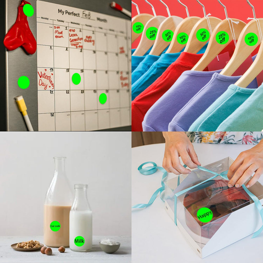 Dot Stickers - 3/4 Inch Fluorescent Green Circle Labels, 1400pcs Self-Adhesive Writable Color Coding Round Stickers