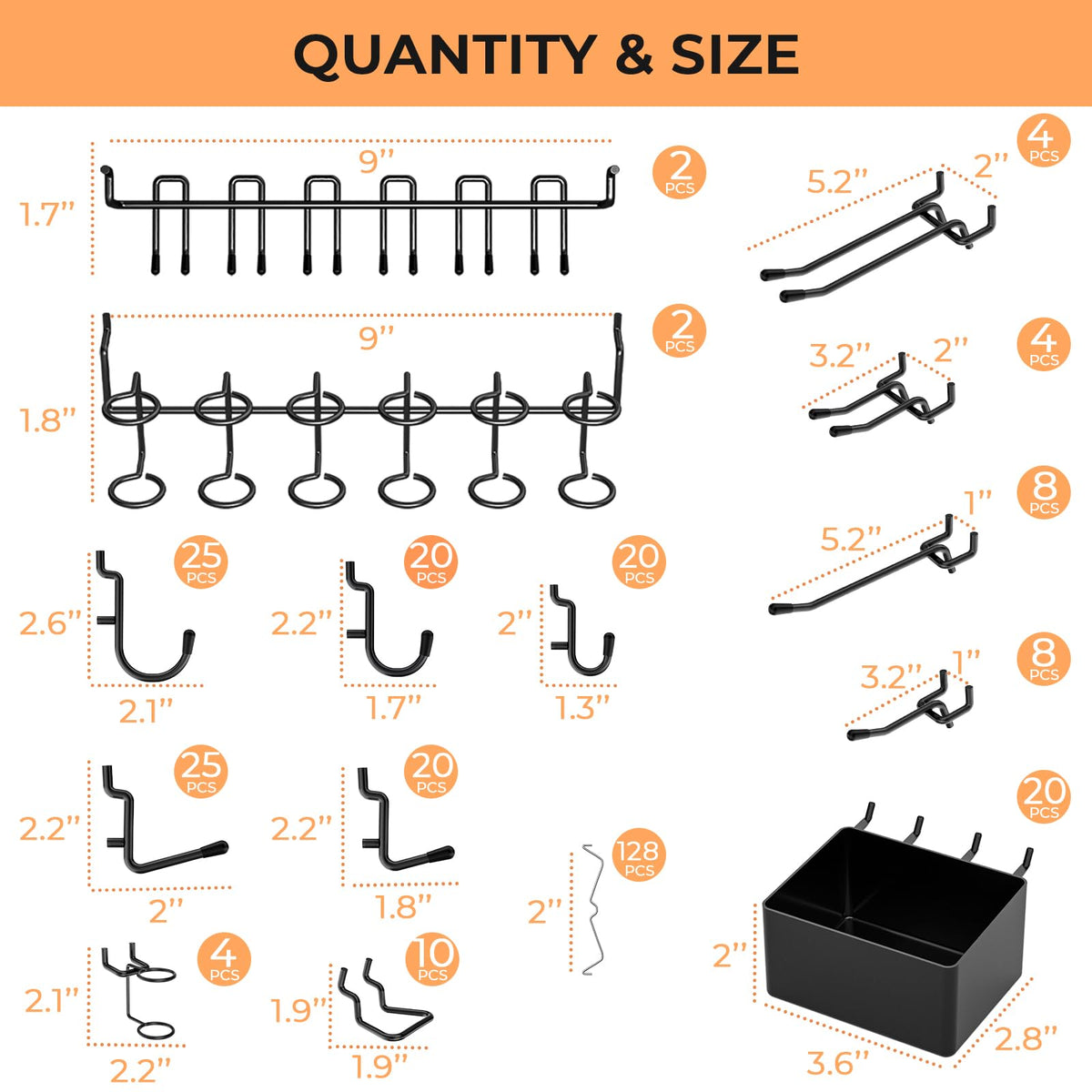 300 PCS Heavy Duty Pegboard Hooks Accessories Kit with Pegboard Bins