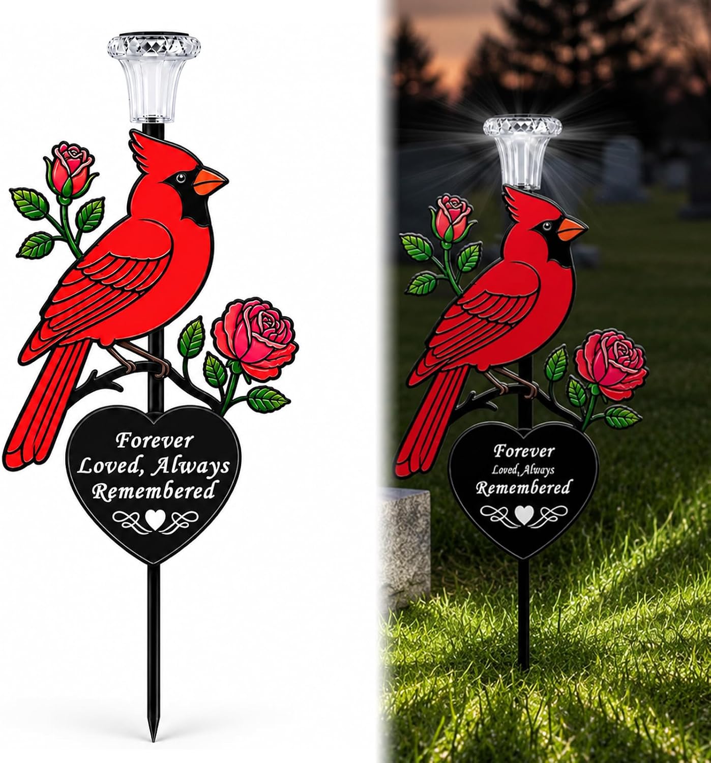 Solar Cardinal Memorial Stake,Metal Cemetery Decoration