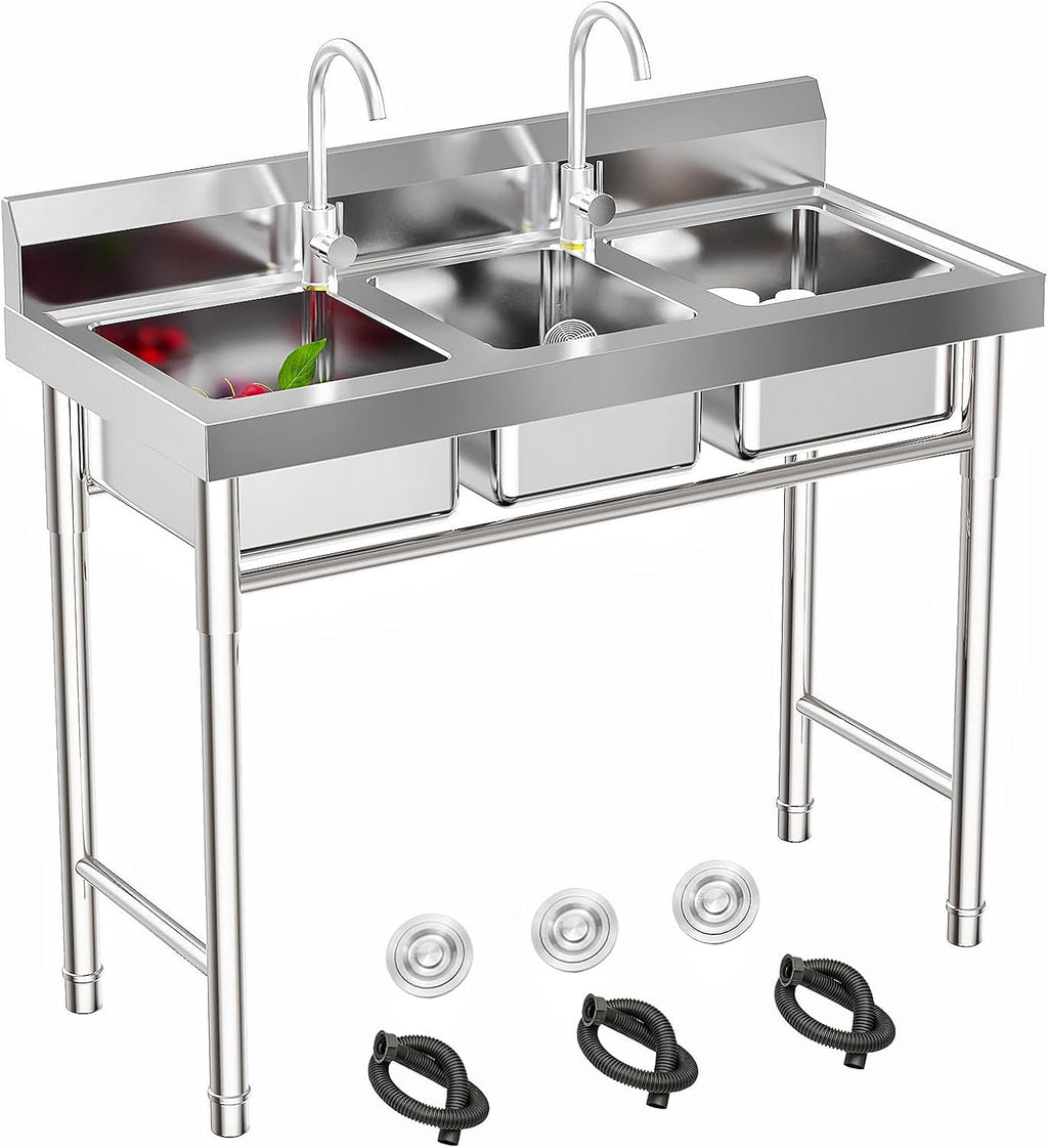 3 Compartment Kitchen Sink 304 Stainless Steel Utility Sink