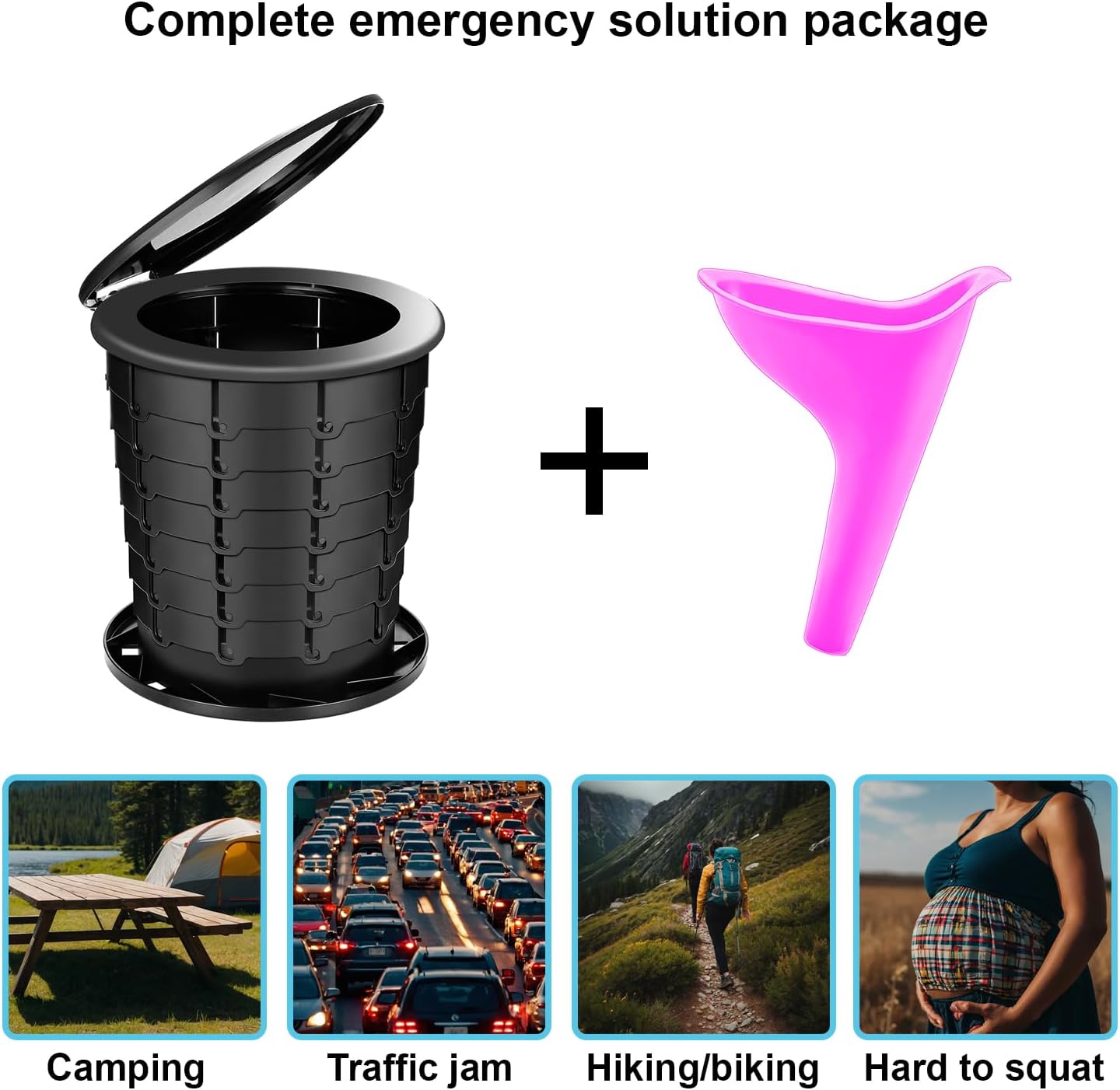 Retractable Camping Toilet with Female Urinal | Adjustable Height Portable Toilet for Adults and Kids | Portable