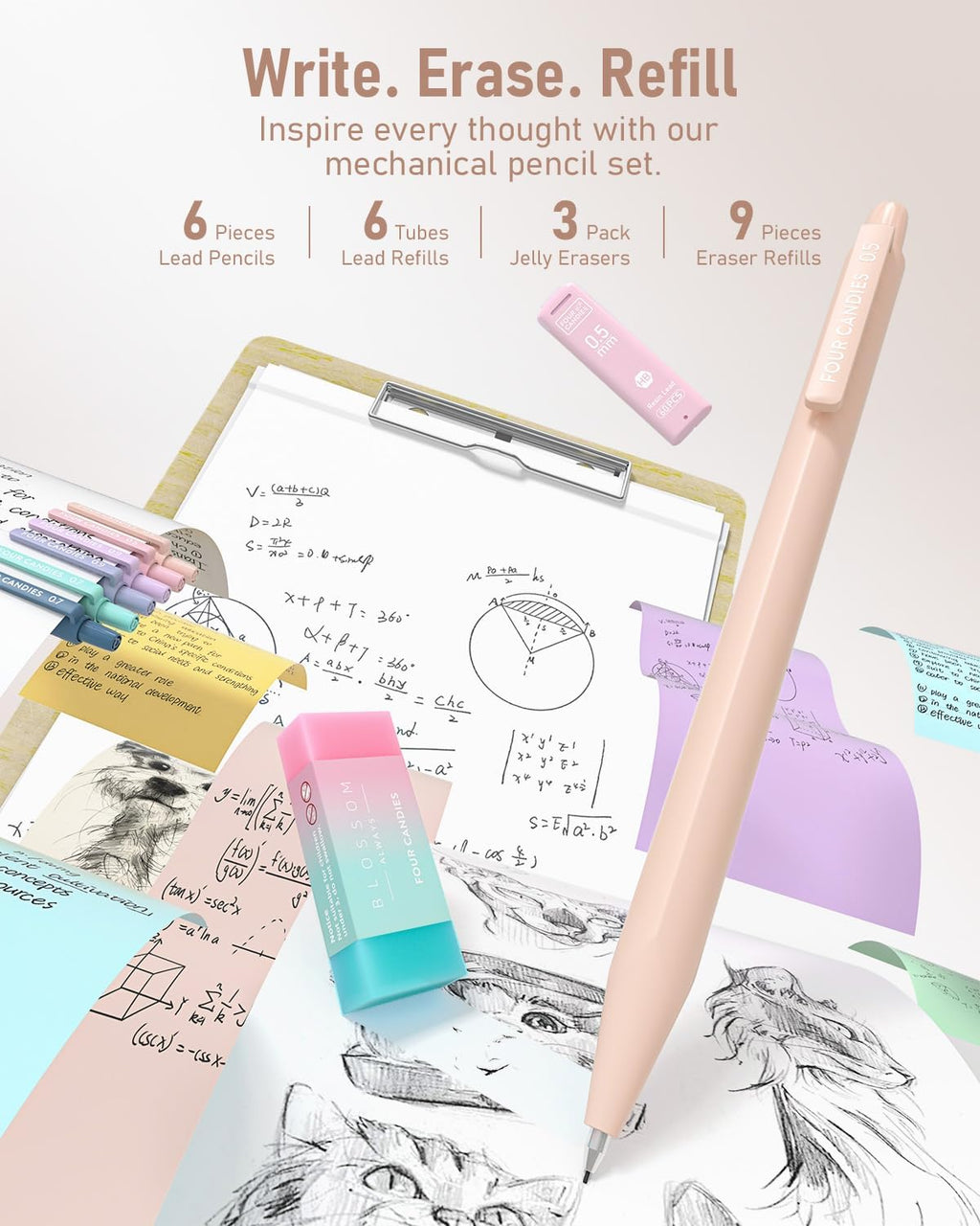 School Supplies with Cute Pen Case, 39ct, Cream | Back to School Stationery Set, Essentials for College & Nursing