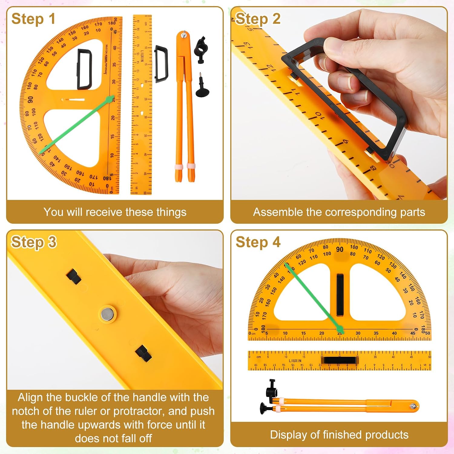 1 Set Large Mathematics Teaching Kit Including 1 Pcs Jumbo Teaching Ruler 1 Pcs Large Protractor 1 Pcs Geometry