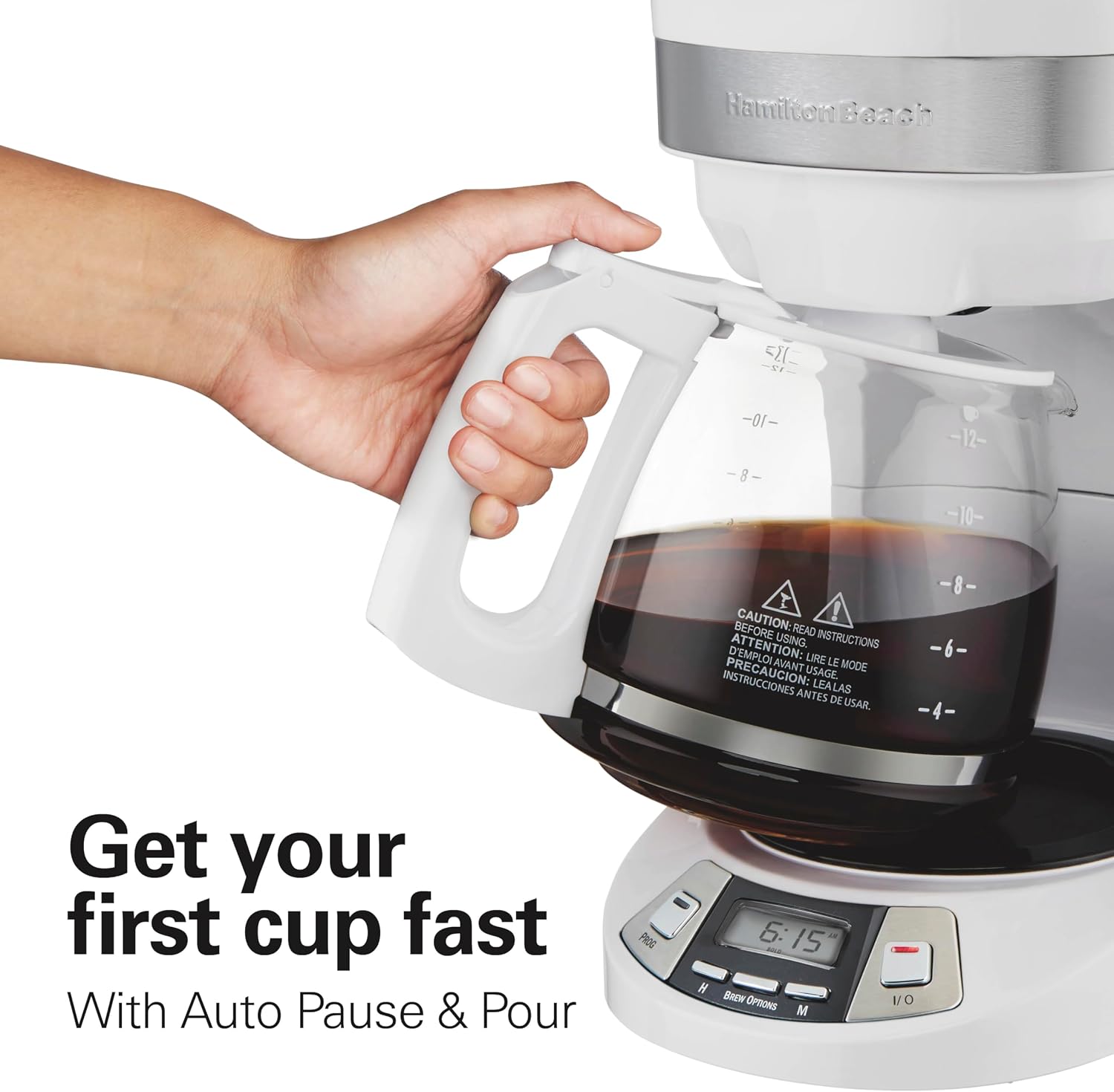 12 Cup Programmable Drip Coffee Maker | Regular & Bold Brew Options | Auto Pause and Pour | Glass Carafe | White |