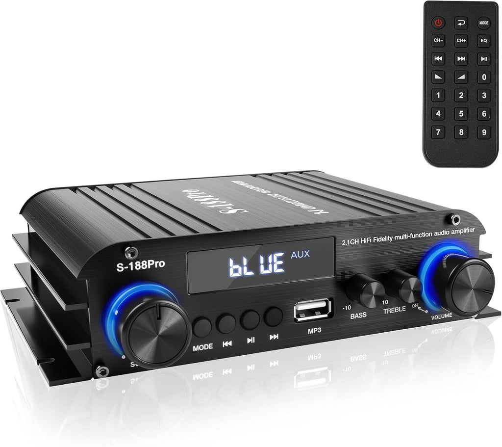 2.1 Channel Stereo Audio Amplifier, 300Wx2+360W Home Audio Stereo Receiver Bluetooth 5.0 with USB/AUX, Remote, Bass