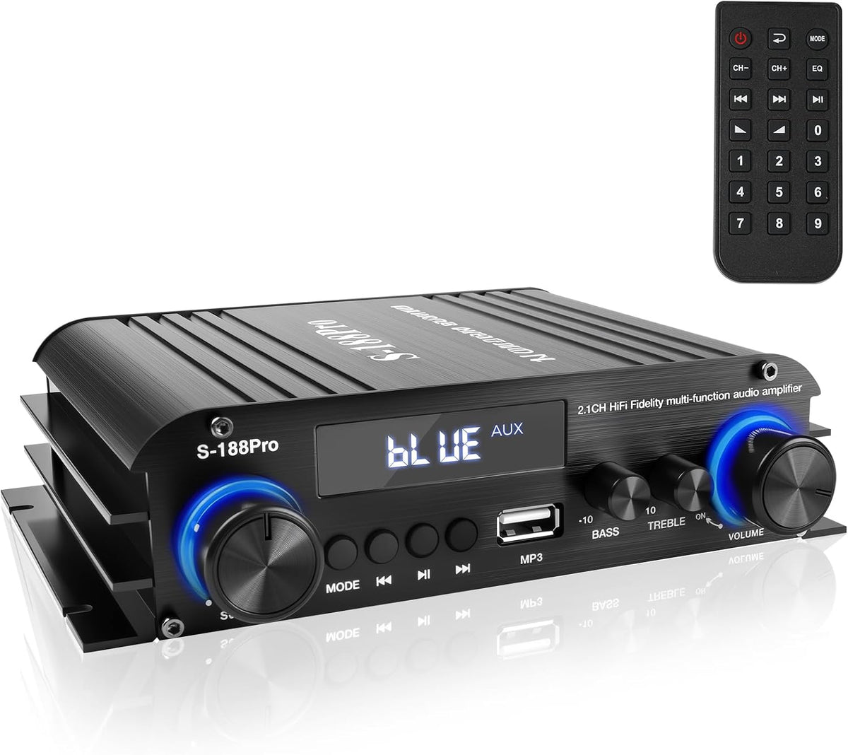 2.1 Channel Stereo Audio Amplifier, 300Wx2+360W Home Audio Stereo Receiver Bluetooth 5.0 with USB/AUX, Remote, Bass