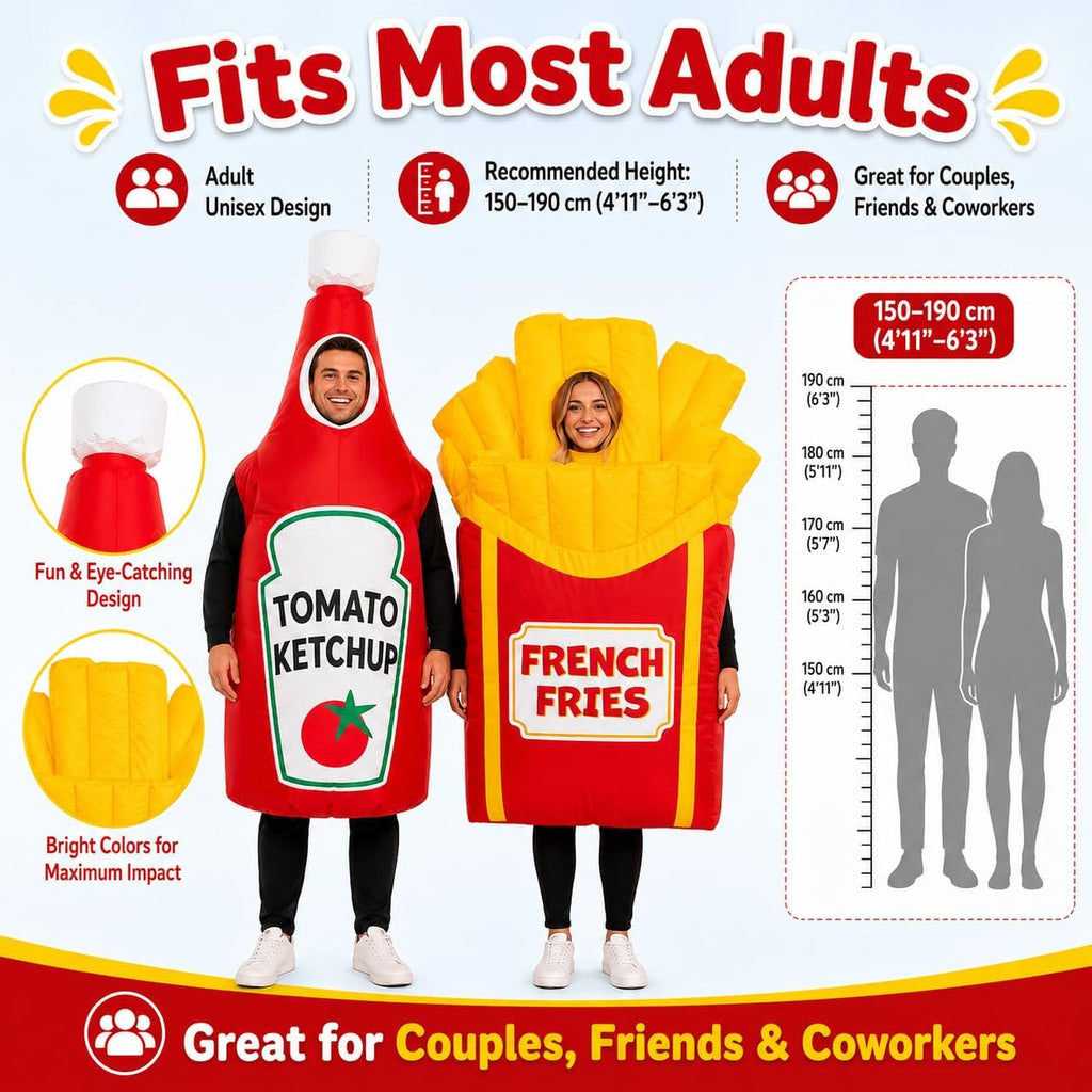 Adult Inflatable Couple Costume, Ketchup and Fries Party Outfits | Adult ketchup and fries inflatable couple costumes
