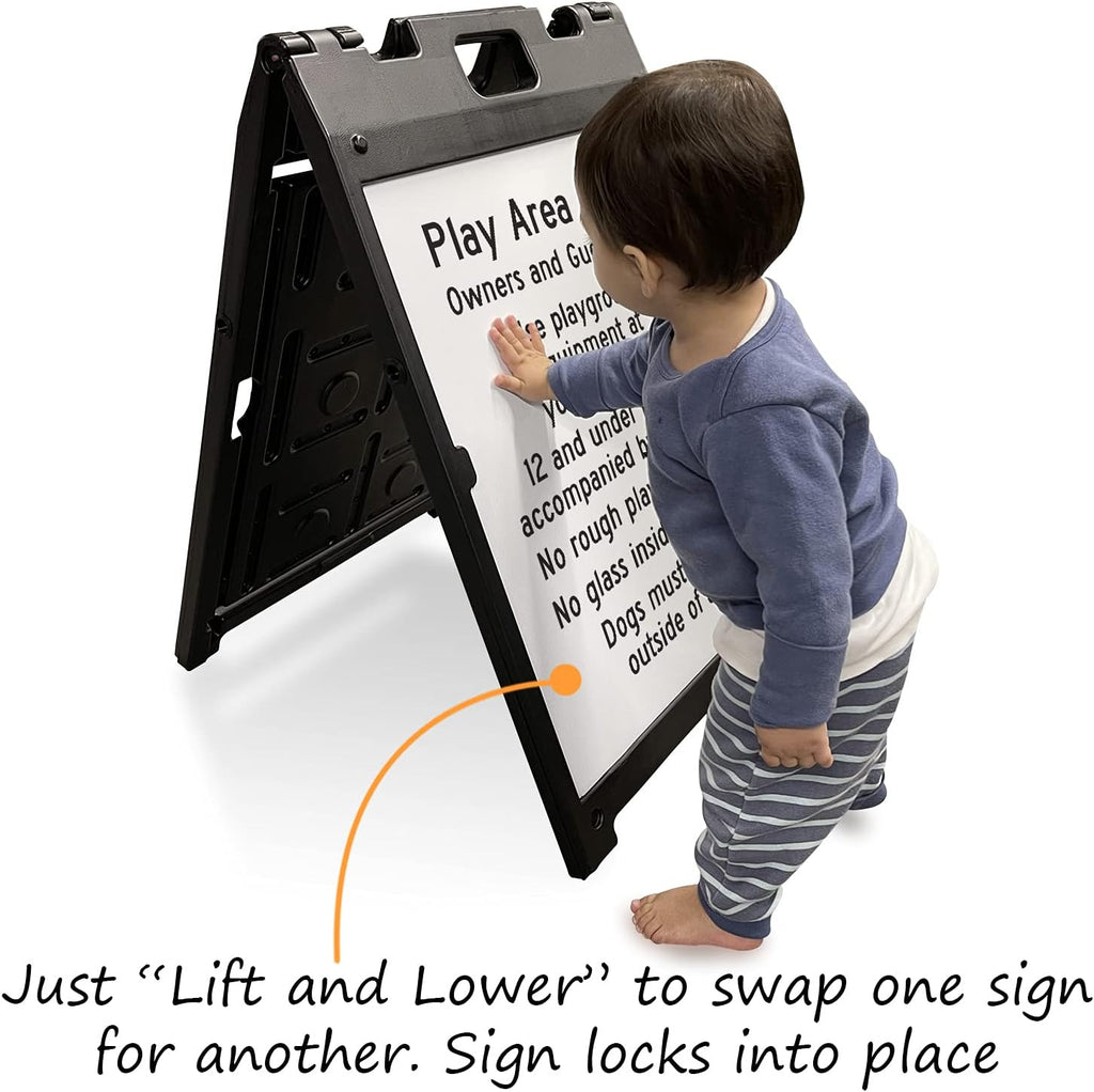 Two-Sided BabyBoss Sidewalk Sign Frame with Slide-In Feature/A-Frame Sandwich Board for 24 x 18 inch Signs, Plastic