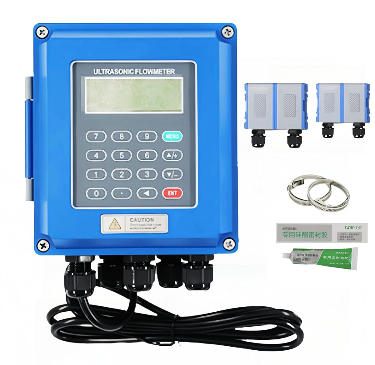 Ultrasonic Water Flow Meter, TUF-2000B Digital Water Liquid Flowmeter Tester, TS-2 TM-1 Ultrasonic Clamp-on Transducers Sensors, LCD Display IP68 Protection for Pipe DN15-700mm