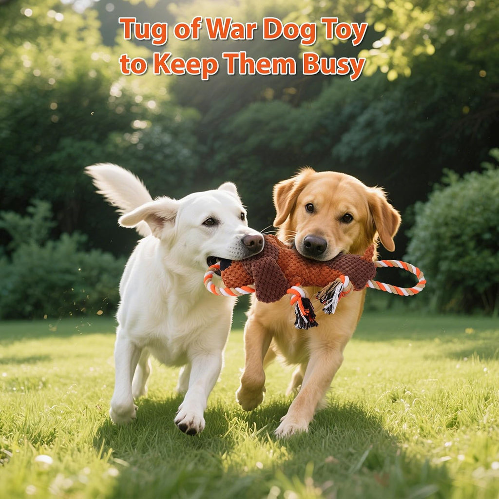 Interactive Dog Toys for Large Dogs - Durable Rope Tug of War Toy with Squeaker & Crinkle - Tough Plush Chew Toys for