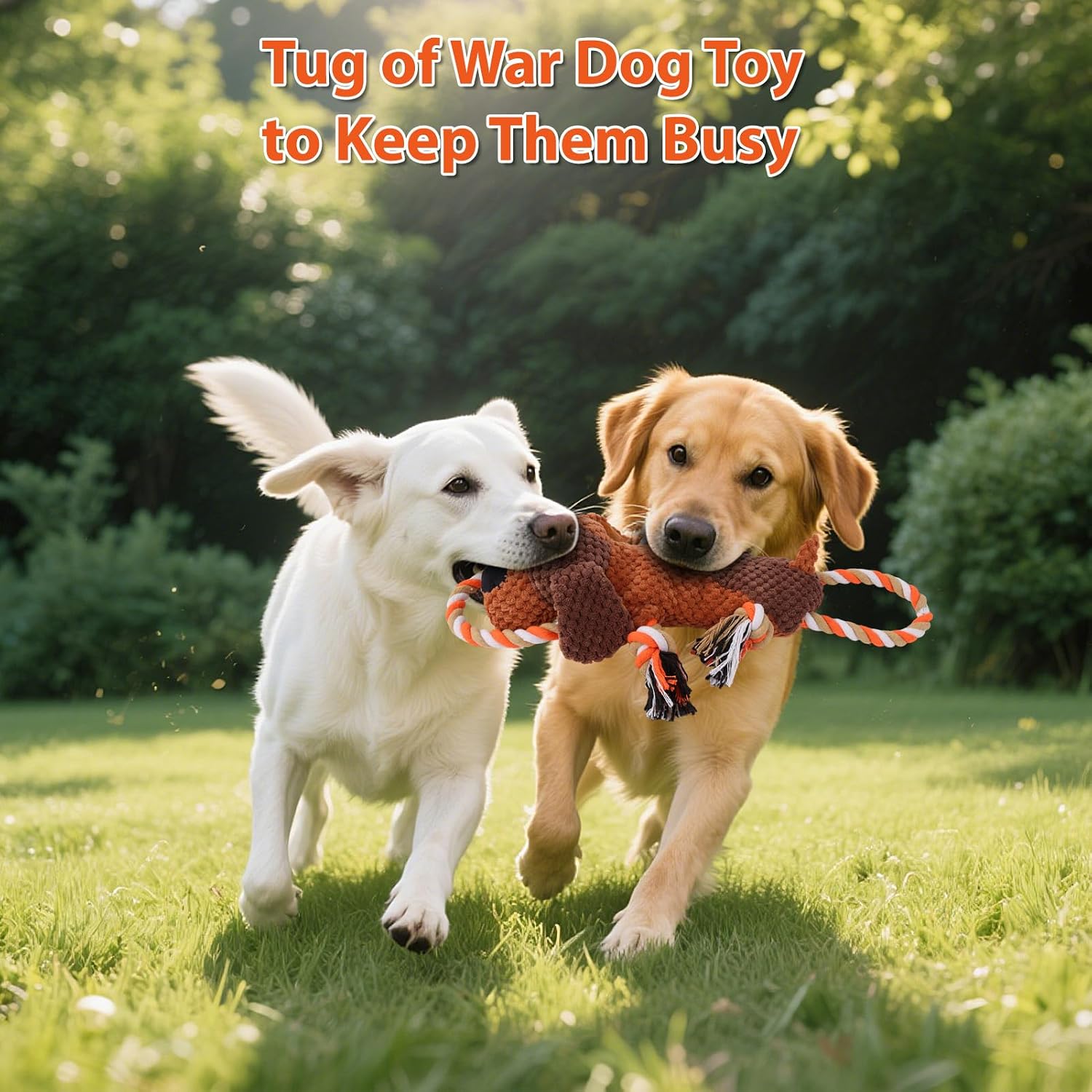 Interactive Dog Toys for Large Dogs - Durable Rope Tug of War Toy with Squeaker & Crinkle - Tough Plush Chew Toys for