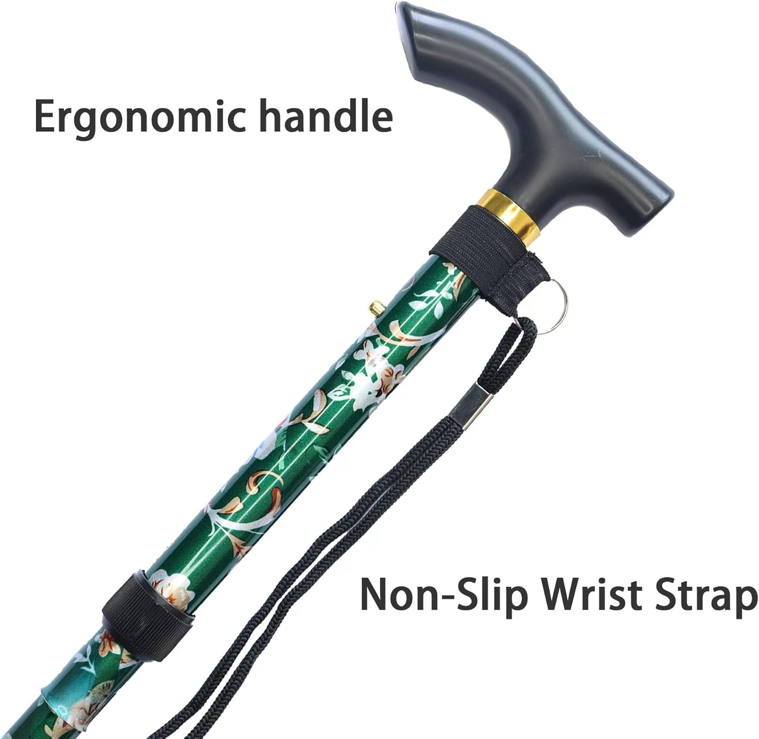 Folding Cane, 5-Level Adjustable Height Lightweight Portable Foldable Walking Canes with Wrist Strap and T Handle for