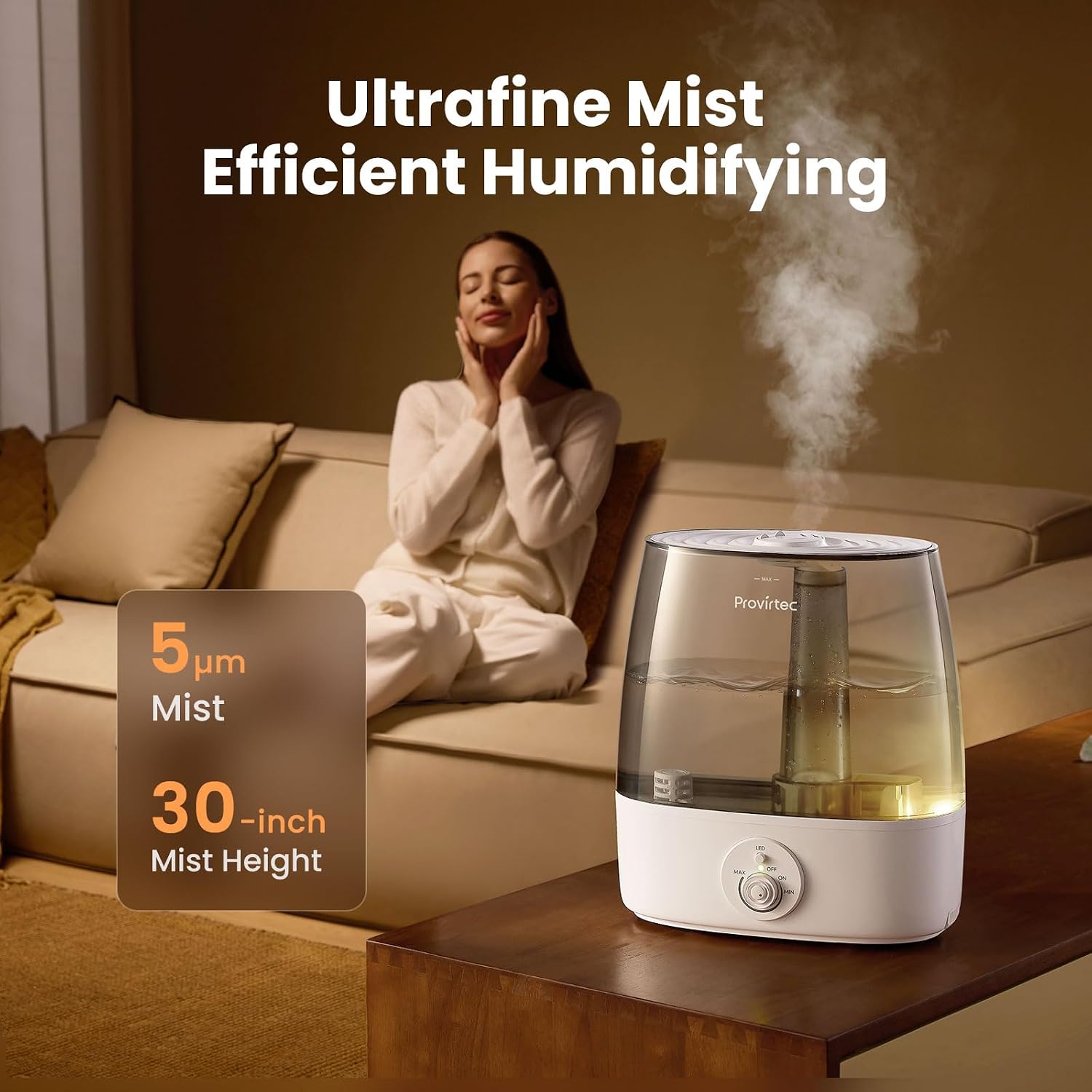 6.5L Stay Clean Tank Humidifier for Large Room, Top Fill Design | Ultra Quiet 65H Runtime, Cool Mist Ultrasonic, Low