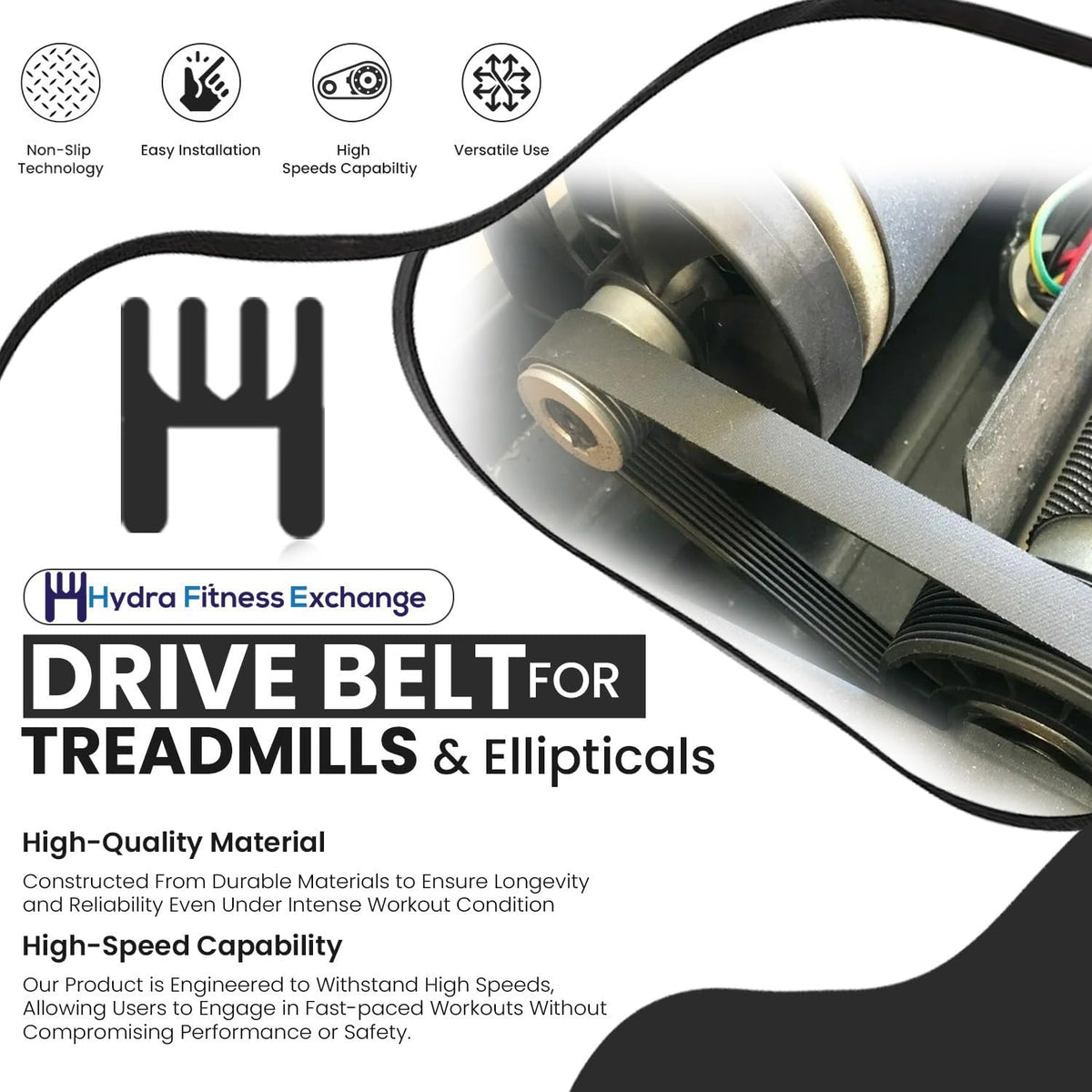 Main Motor Drive Belt 19” L, 10 Ribs Micro v Poly V Transmission Belt - High Strength Black Rubber OEM Equivalent Replacement P/N 3204201 for Treadmill Work with Life Fitness T3
