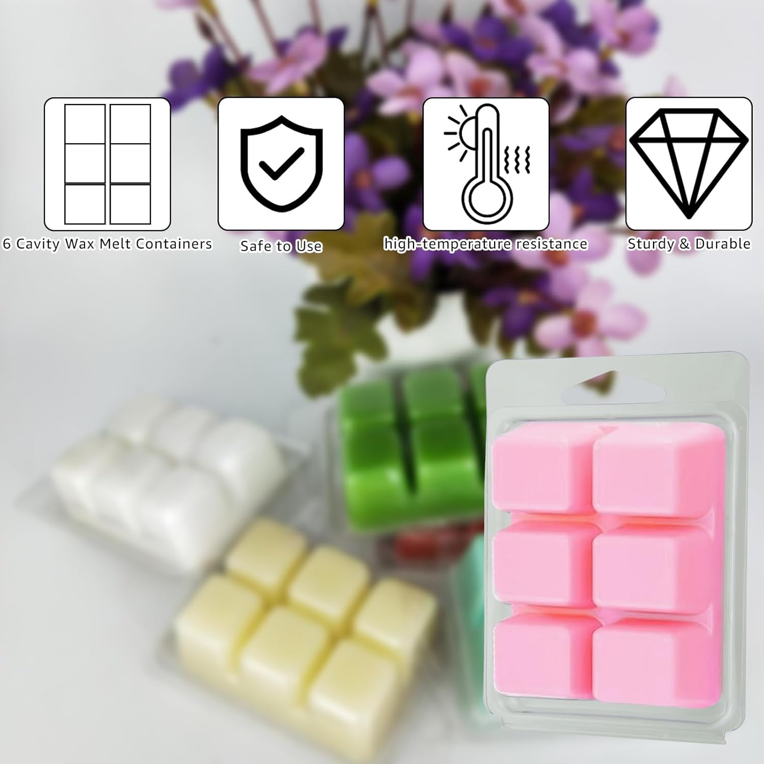 Wax Melt Containers 150PCS, 6 Cavity Square Wax Melt Clamshell | Plastic, Clear, Empty Wax Melt Molds, 6 Cavity, Bulk