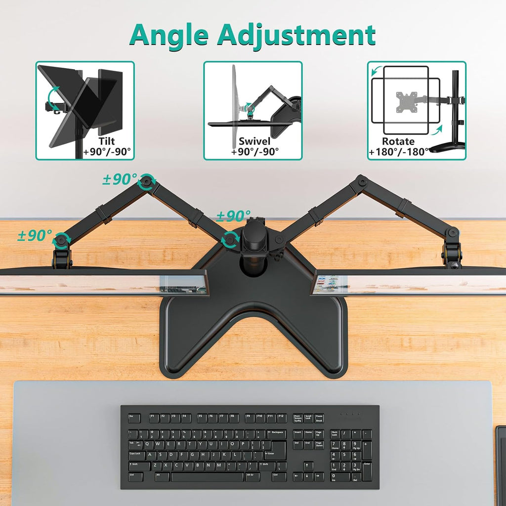 Dual Monitor Stand for Desk, Monitor Stands for 2 Monitors up to 27 inch, Dual Monitors Mount Fits up to 22lbs, Free