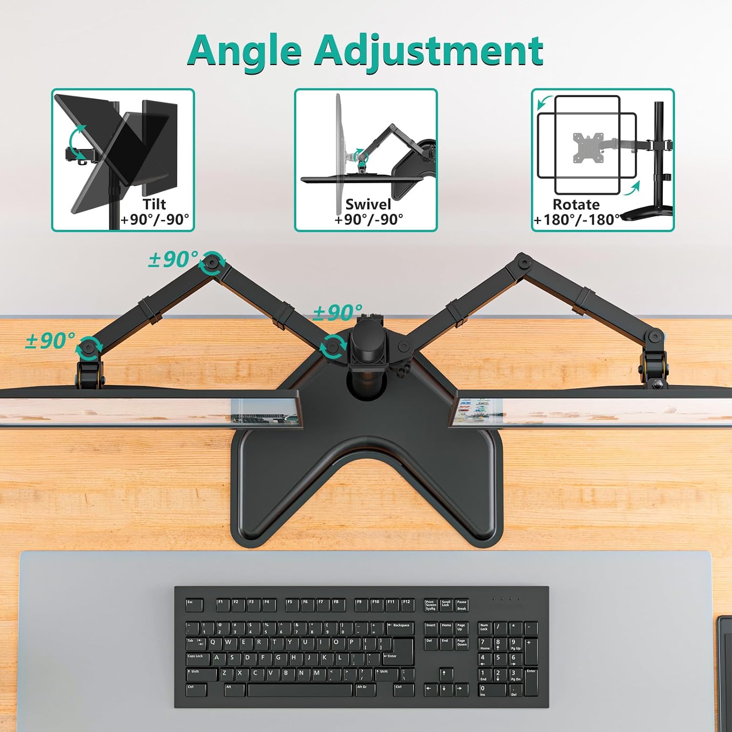 Dual Monitor Stand for Desk, Monitor Stands for 2 Monitors up to 27 inch, Dual Monitors Mount Fits up to 22lbs, Free