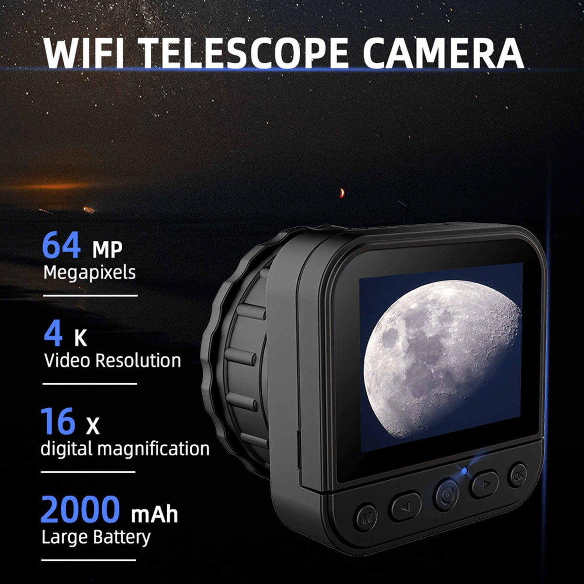 4K Telescope Camera 2.4G WiFi Telescope Eyepiece with 2.8" Screen