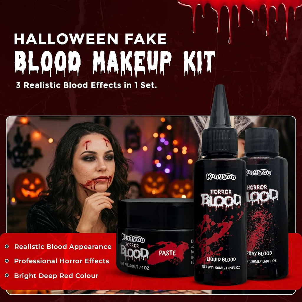 3Pcs Vampire Makeup Kit with Liquid, Paste & Spray Fake Blood