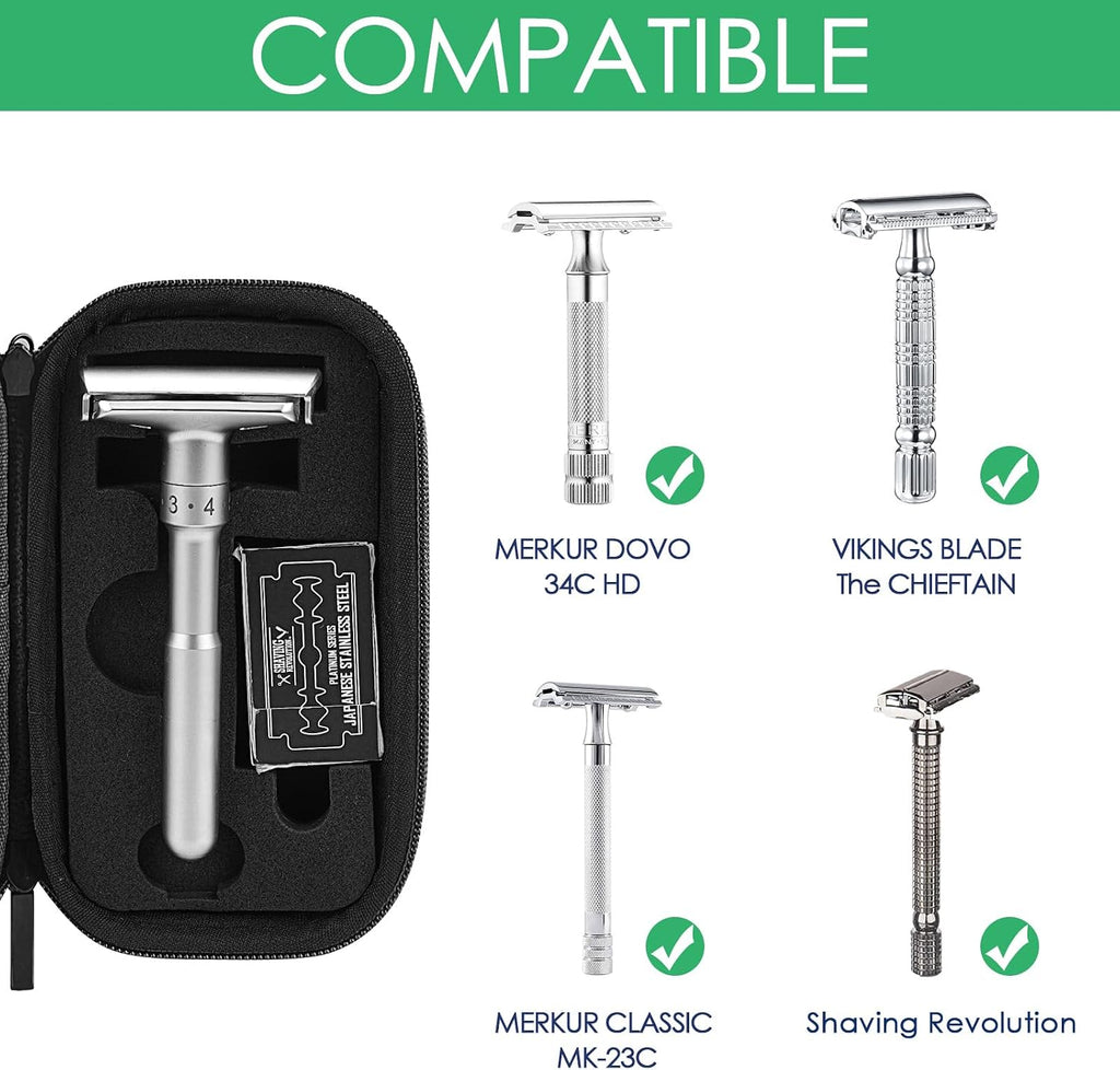 Durable Hard Shell Shaving Travel Case, Storage Box for Short/Long Handled Razor Blades & Accessories, Compatible