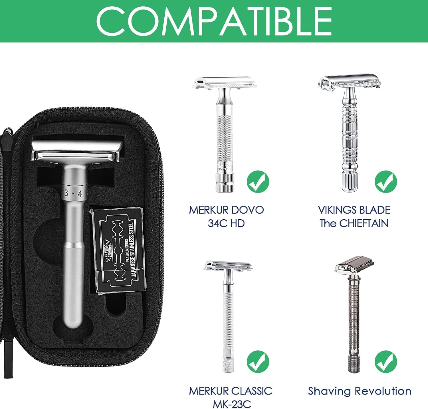 Durable Hard Shell Shaving Travel Case, Storage Box for Short/Long Handled Razor Blades & Accessories, Compatible