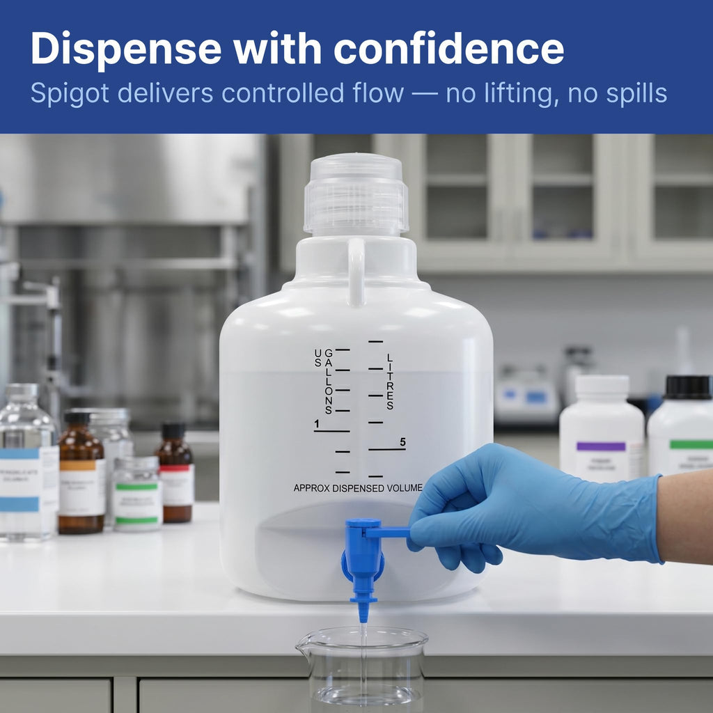 HDPE Carboy with Spigot, 20L, USP Class VI