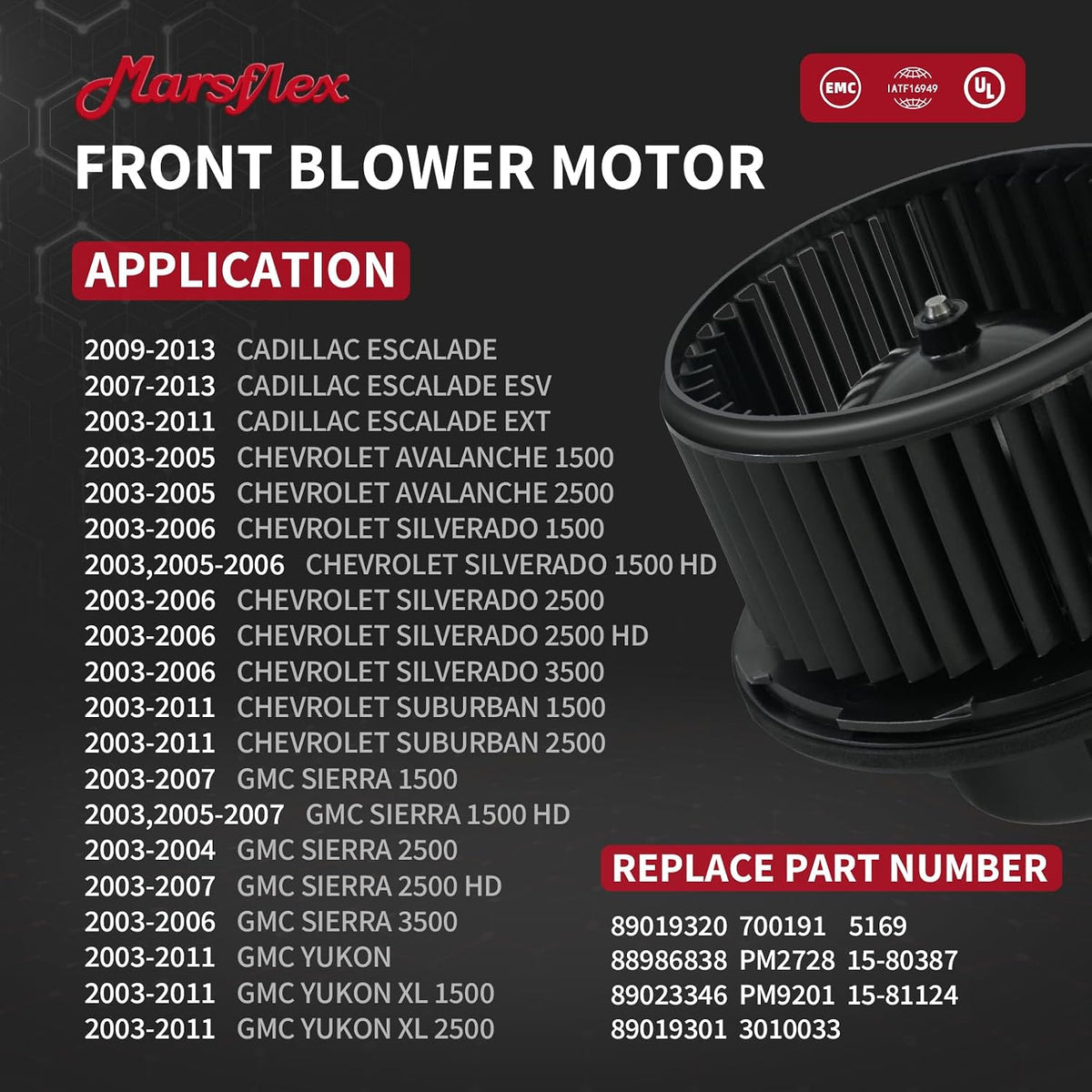 Marsflex Front Blower Motor 700191 for 2003-2011 Chevy Silverado Suburban