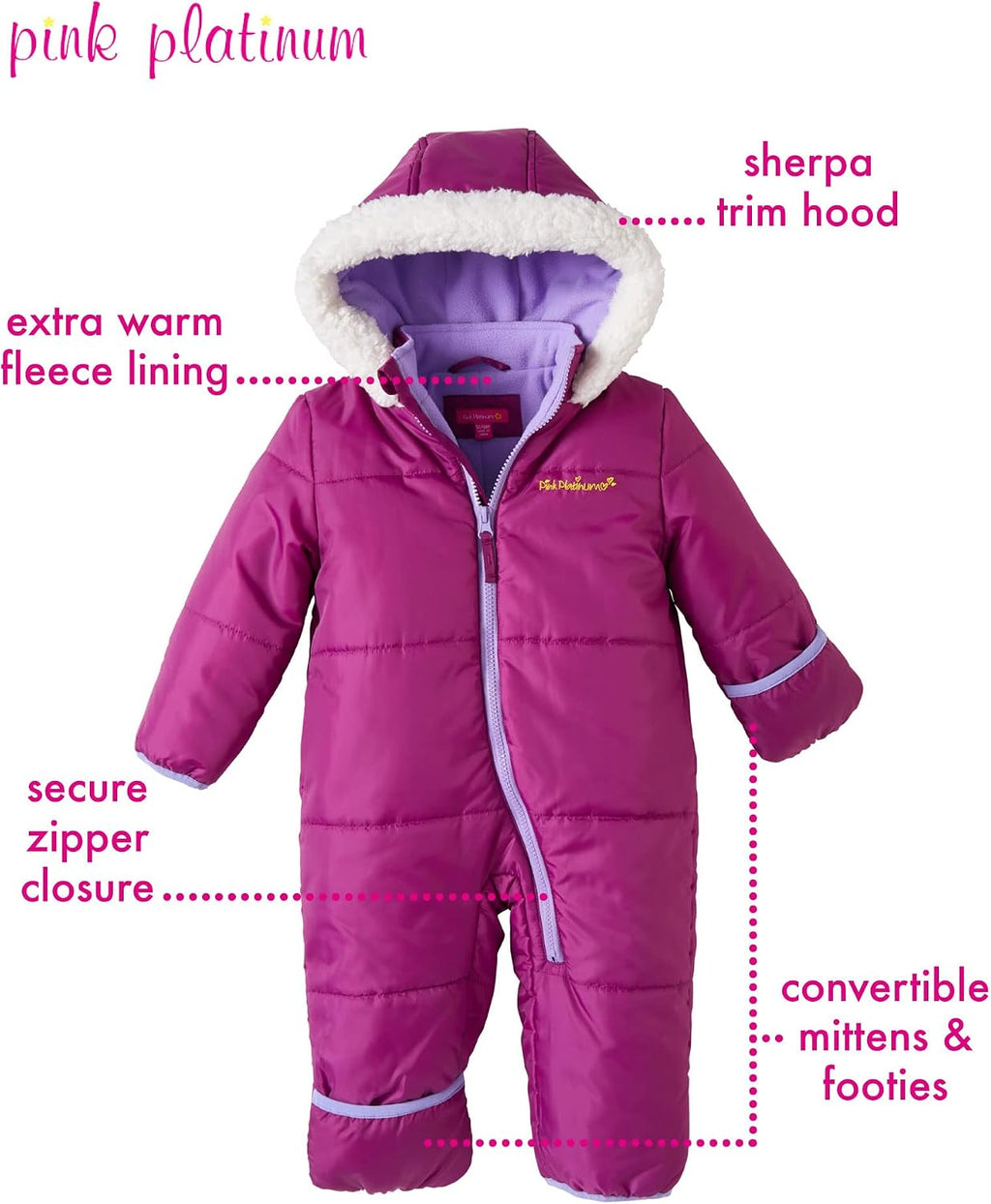 Baby Girls Hooded Snowsuit Onesie Winter Bunting | Breathable Warm Infant Outerwear, Cozy Insulated Coverall for