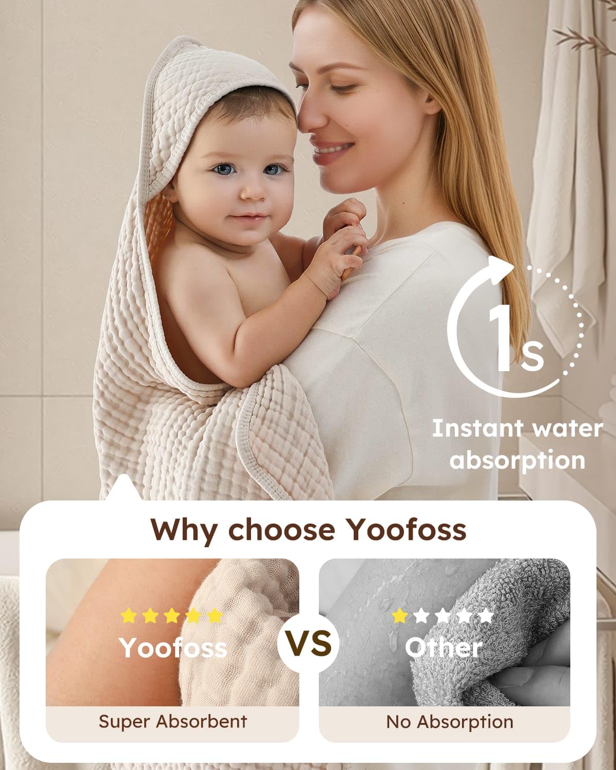 Hooded Baby Towels for Newborn 2 Pack 100% Muslin Organic Cotton Baby Bath Towel with Hood for Babies, Infant