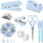 Blue Office Desk Accessories, Stapler and Tape Dispenser Set,10PCS