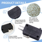8 Pack KW7-0 Micro Contact Switch, 2-Pin Normally Open, 16A 125V-250V