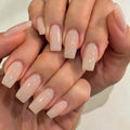 Nude Press on Nails Long Medium Square, Natural Nude Fake Nails Medium Coffin, Glossy Sheer Color Acrylic Nails Press