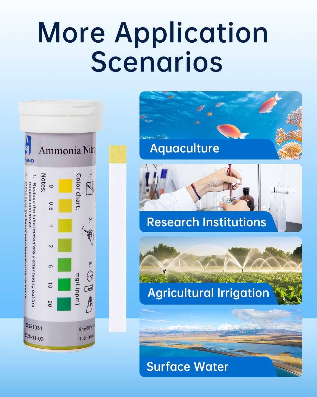 Aquarium Ammonia Nitrogen Test Strips, 100 Strips, 0-20 ppm Range | Accurate Readings, Professional Aquarium Test