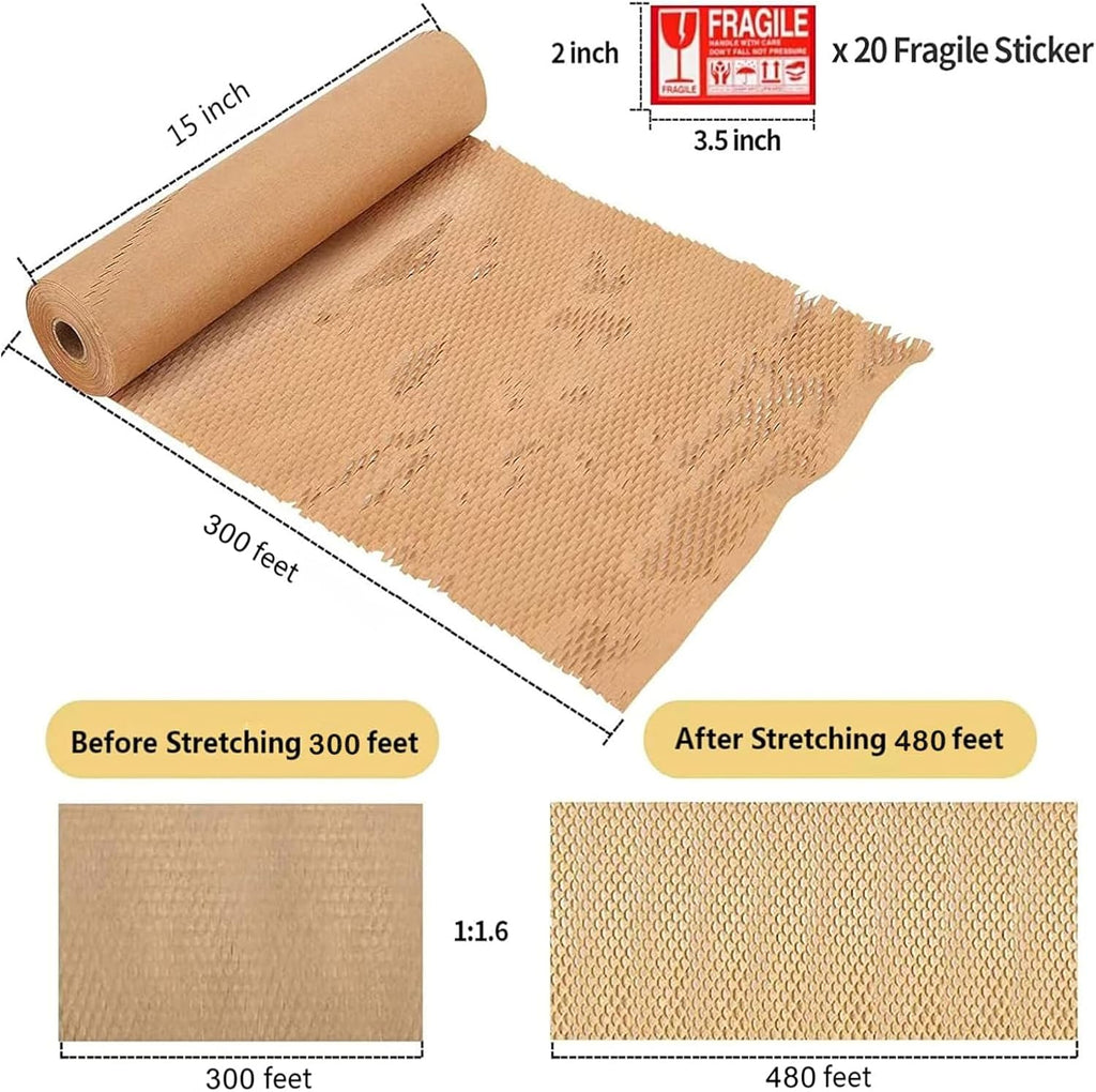 Honeycomb Packing Paper, 15" x 300' Packing Paper Substitute Alternative for Bubble Cushioning Wrap for Moving