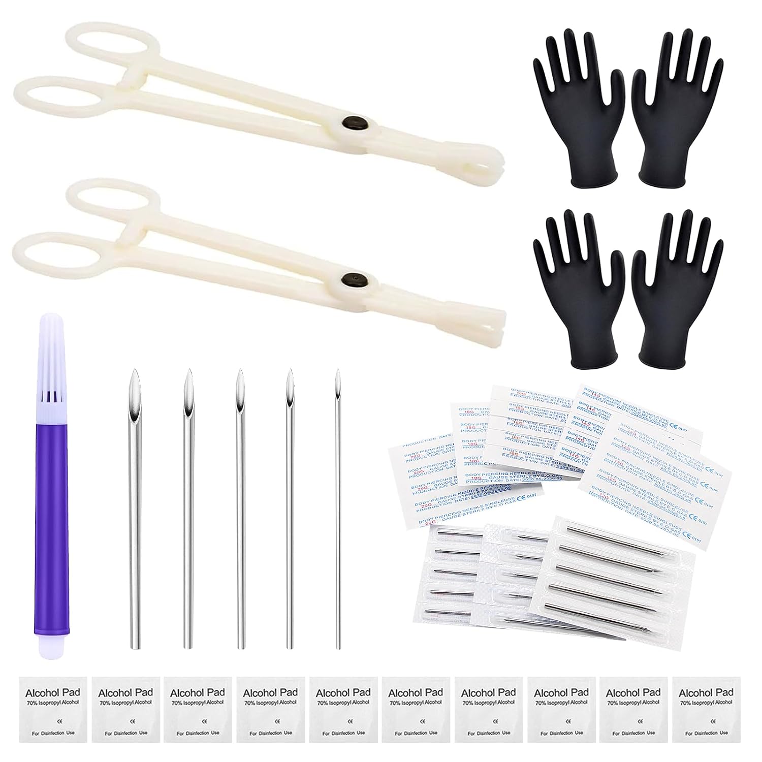 Body Piercing Tools Kit - 39pcs Piercing Needles Clamps Kit with 12G 14G 16G 18G 20G Needles Piercing Clamps Forceps