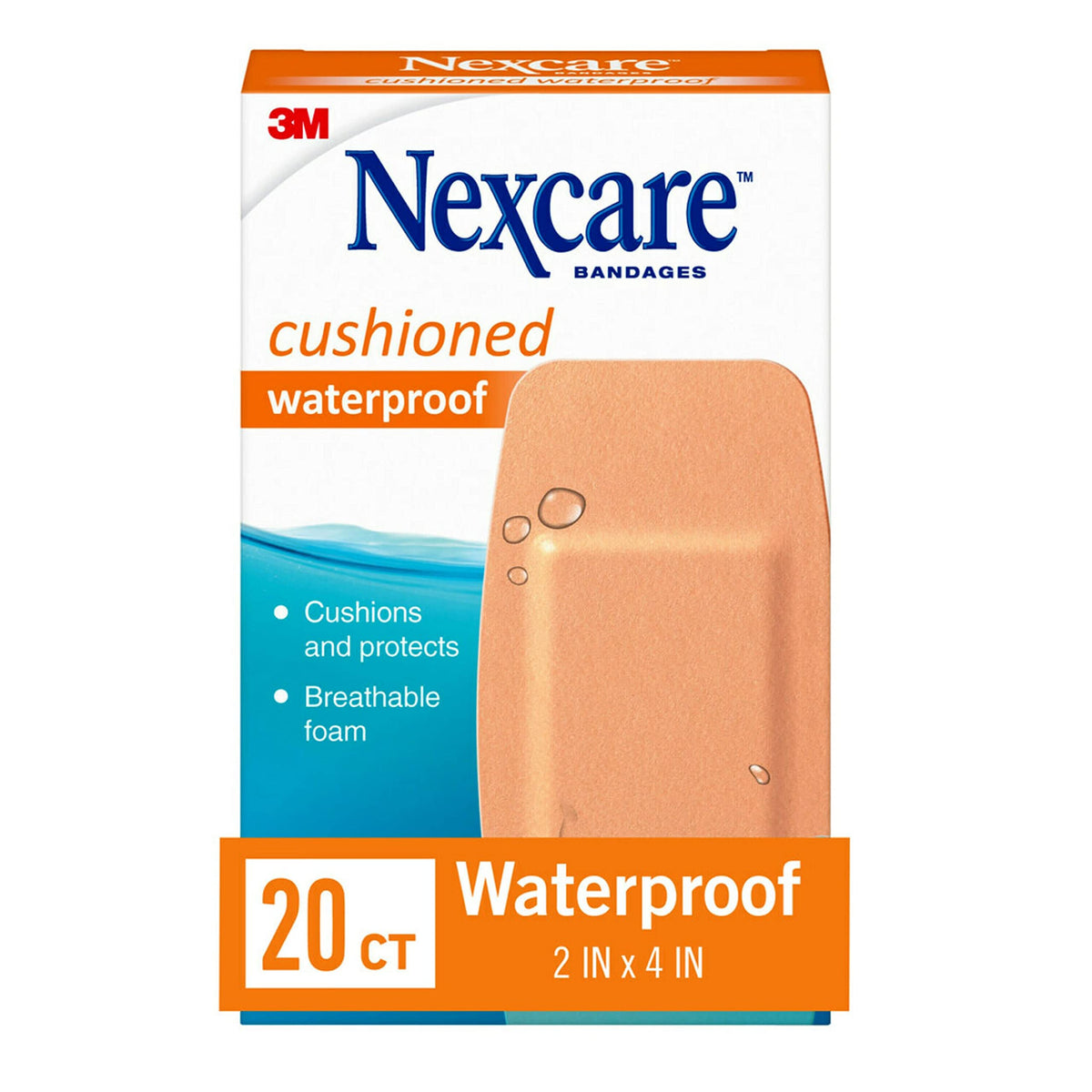 Waterproof Cushioned Bandages, Knee & Elbow, 2 x 4 in, 20 Count