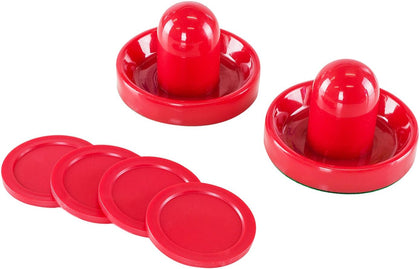Light Weight Air Hockey Red Replacement Pucks & Slider Pusher Goalies for Game Tables, Equipment, Accessories (2