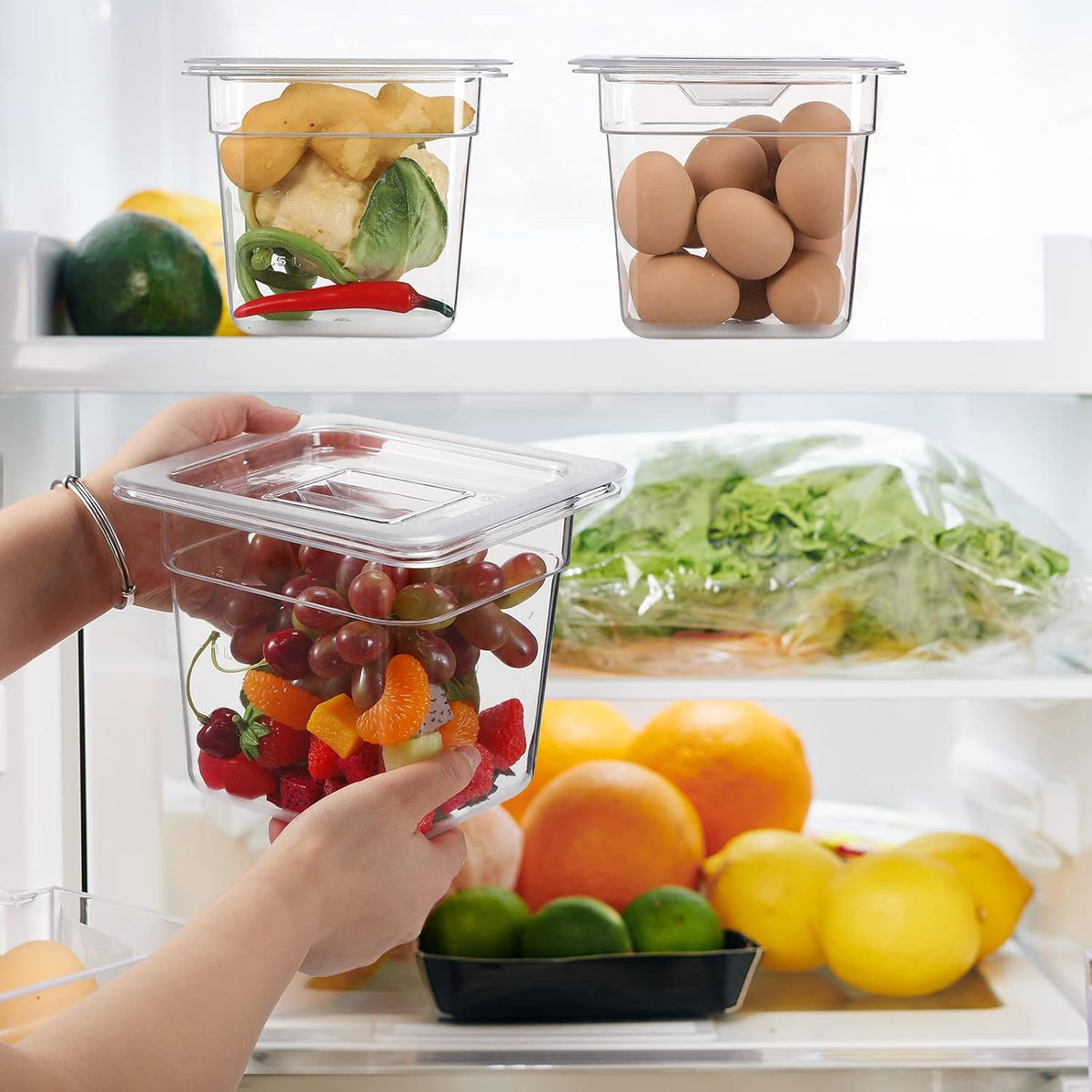 10 Pcs 1/6 Size Food Pan with Lids, Clear Square, 6 Inch, 2 Quart