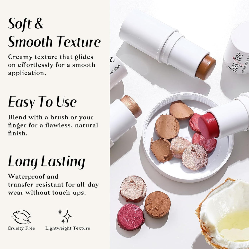 Face Sticks Trio, Blush, Highlighter & Contour Stick for Face Makeup