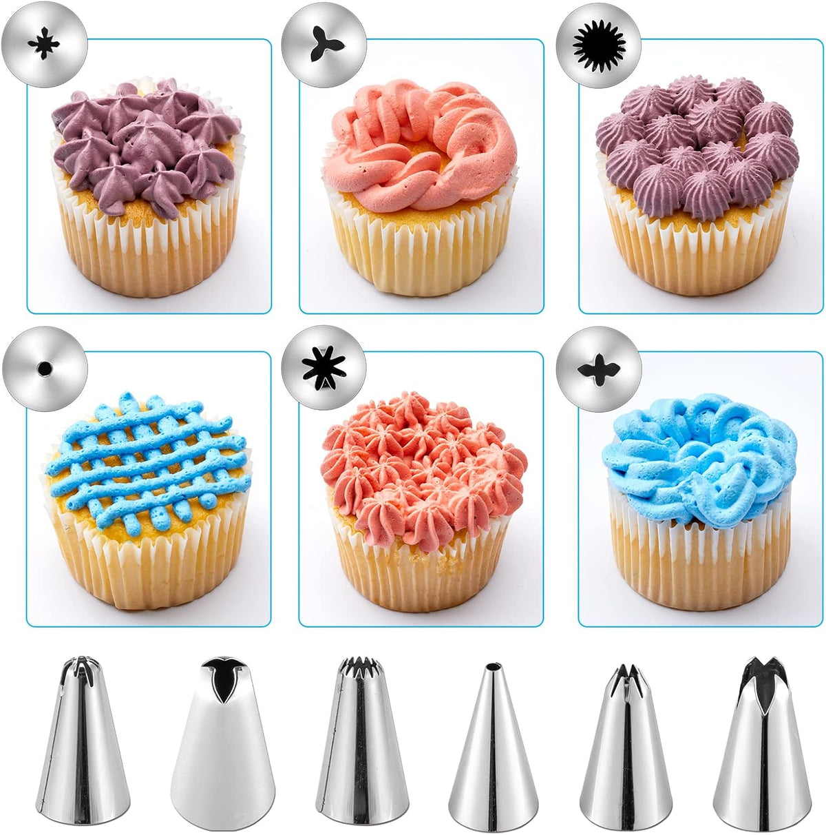 24Pcs Cake Decorating Kit with 6 Piping Tips & Reusable Bags