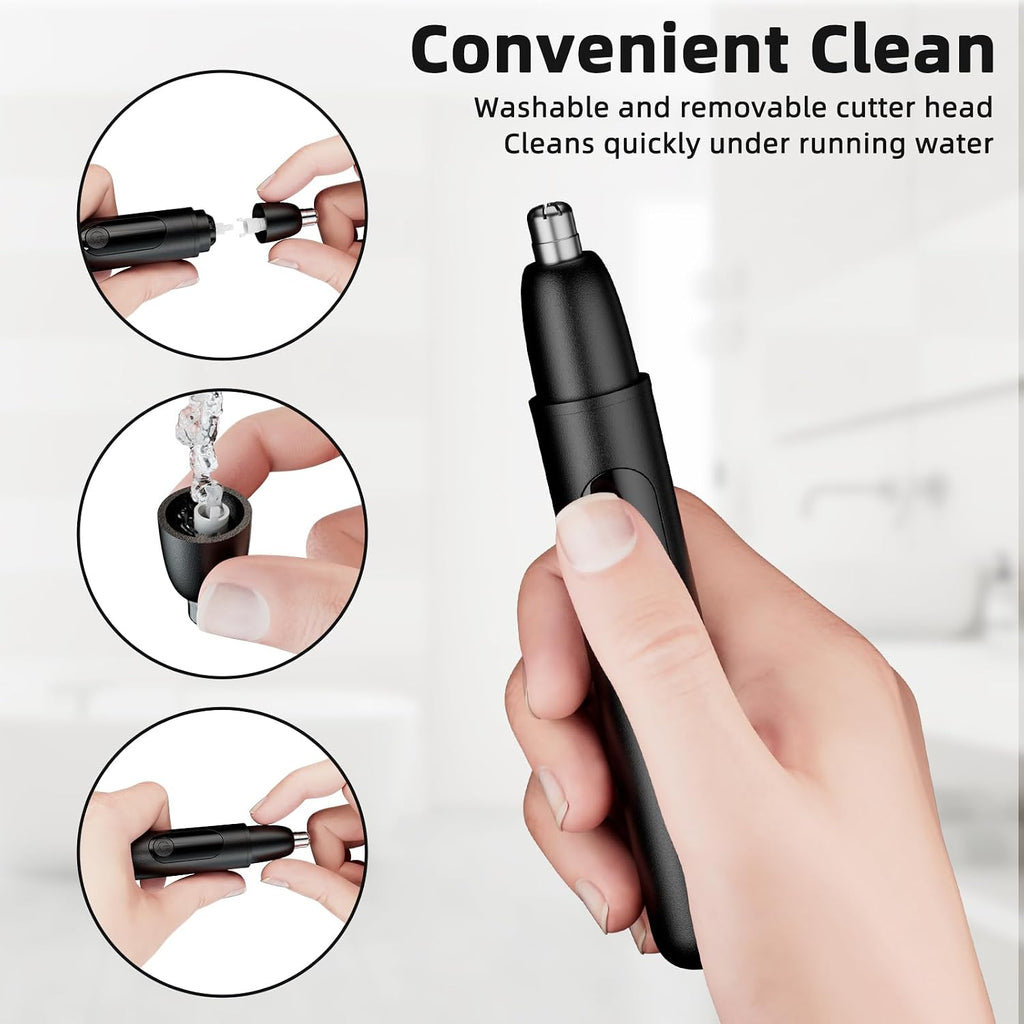Nose Hair Trimmer, Rechargeable Cordless Painless Ear Eyebrow Trimming Tool Dual Edge Blades Razor Easy Cleansing