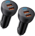 USB C Car Charger, 2 Pack 70W 3-Port PD/QC Fast Charging Cigarette Lighter USB Charger Car Phone Adapter Accessories