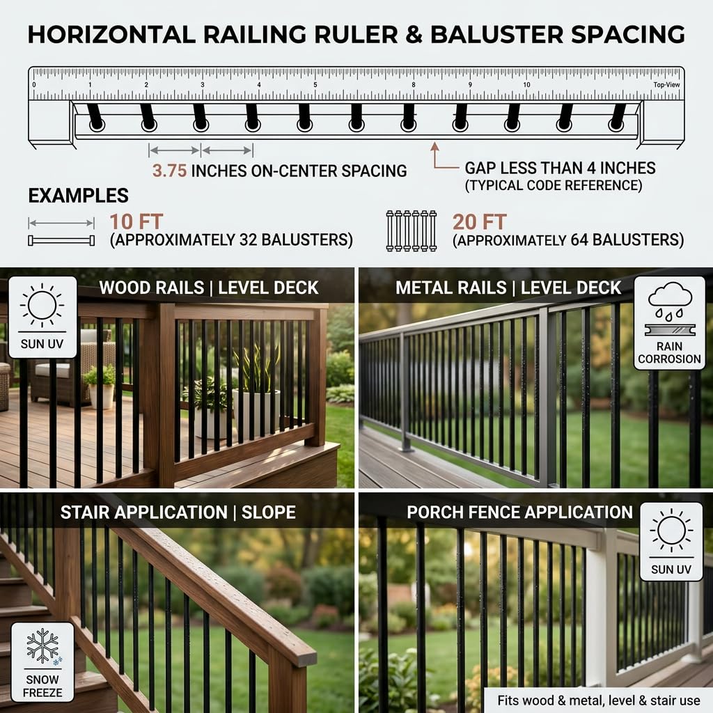120 Pack 32" Deck Balusters, Square Aluminum Deck Balusters Black Metal Deck Spindles, Flat & Adjustable Angle